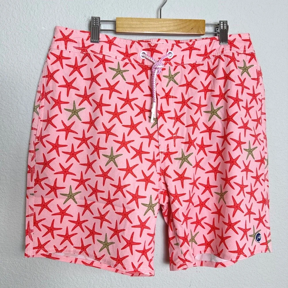 Johnnie-O Mens Seastar Starfish Swim Trunks Porto Pink Medium NWT Beac Vacation